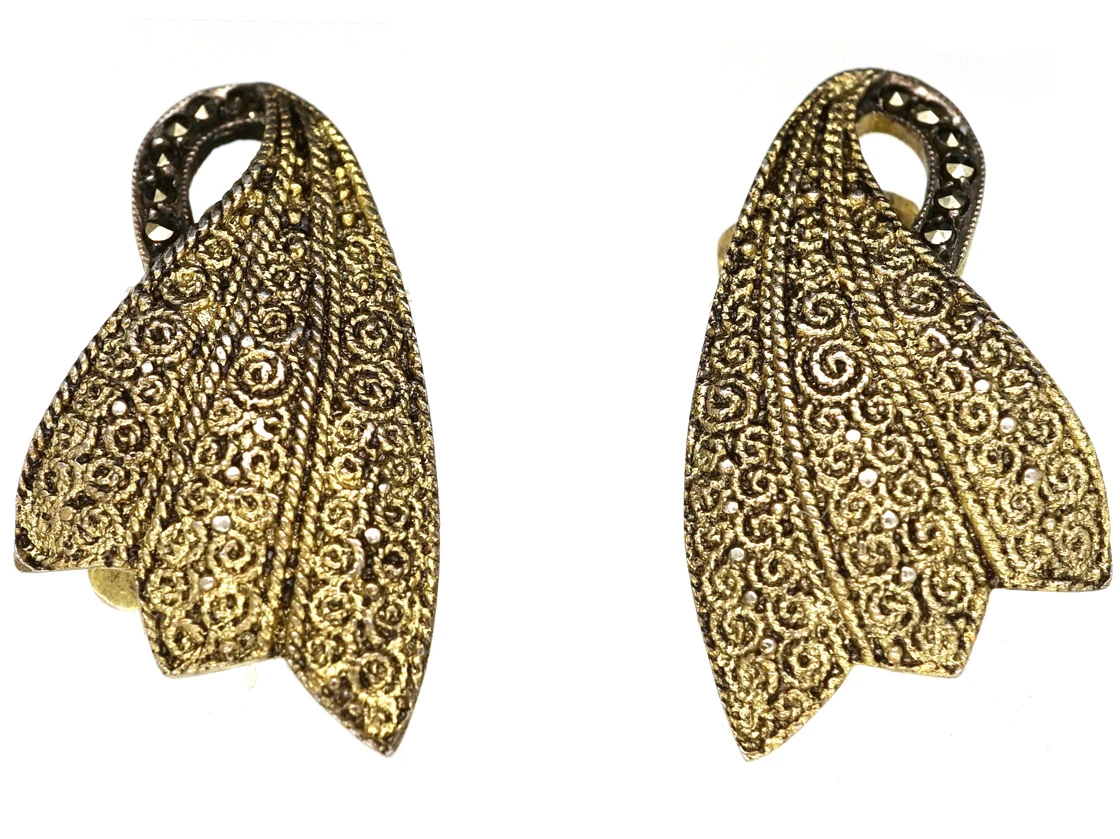 Theodor Fahrner Silver Gilt & Marcasite Clip On Earrings 3 Theodor Fahrner Silver Gilt & Marcasite Clip On Earrings