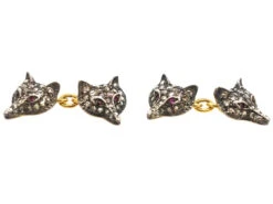 Rose Diamond & Ruby Foxes Heads Cufflinks -Antique Jewellery Company DSC02823 1
