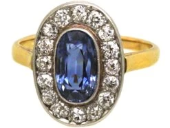 Early 20th Century French 18ct Gold & Platinum, Sapphire & Diamond Oval Cluster Ring -Antique Jewellery Company DSC02823 scaled 1