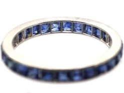 Art Deco 18ct White Gold & Calibre Cut Sapphire Eternity Ring -Antique Jewellery Company DSC02826