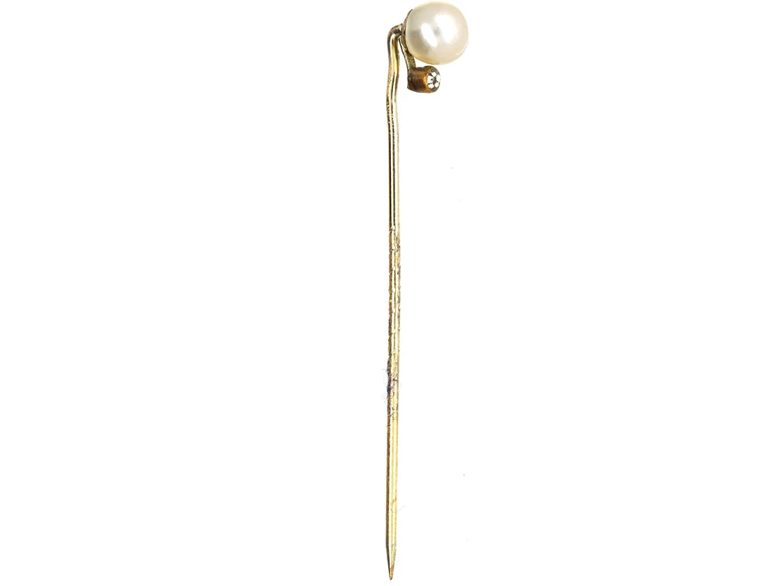 Edwardian Diamond & Pearl Tie Pin 4 Edwardian Diamond & Pearl Tie Pin - Image 2