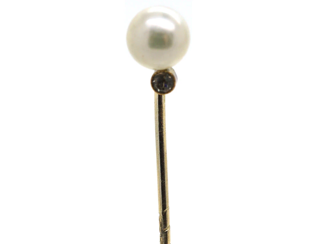 Edwardian Diamond & Pearl Tie Pin 3 Edwardian Diamond & Pearl Tie Pin