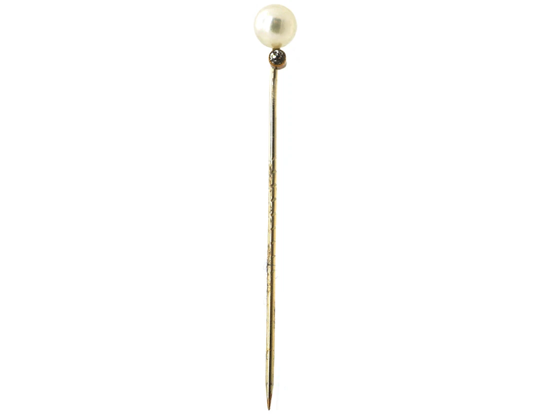 Edwardian Diamond & Pearl Tie Pin 5 Edwardian Diamond & Pearl Tie Pin - Image 3