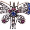 Edwardian Butterfly Brooch Set With Sapphires, Rubies, Diamonds & Natural Split Pearls
