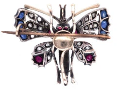 Edwardian Butterfly Brooch Set With Sapphires, Rubies, Diamonds & Natural Split Pearls 7 Edwardian Butterfly Brooch Set With Sapphires, Rubies, Diamonds & Natural Split Pearls -Antique Jewellery Company DSC02878