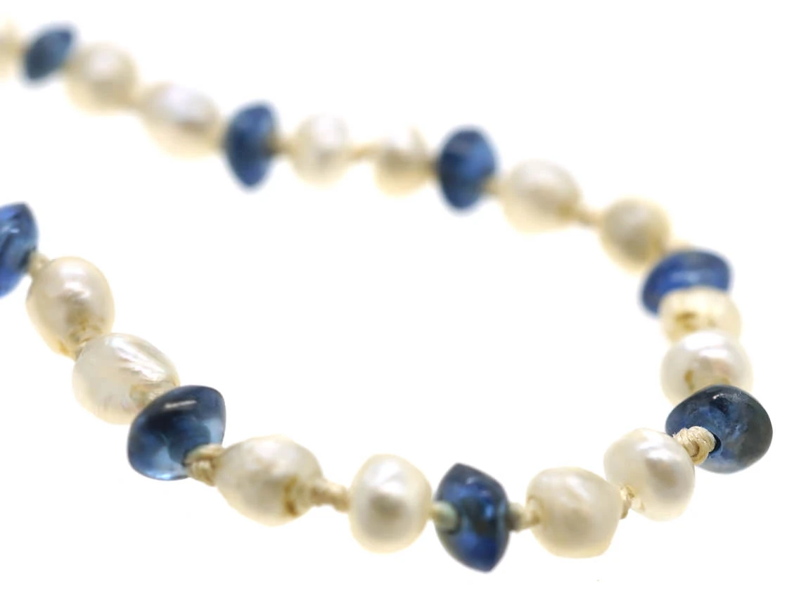 Edwardian Sapphire & Natural Pearl Necklace 4 Edwardian Sapphire & Natural Pearl Necklace - Image 2