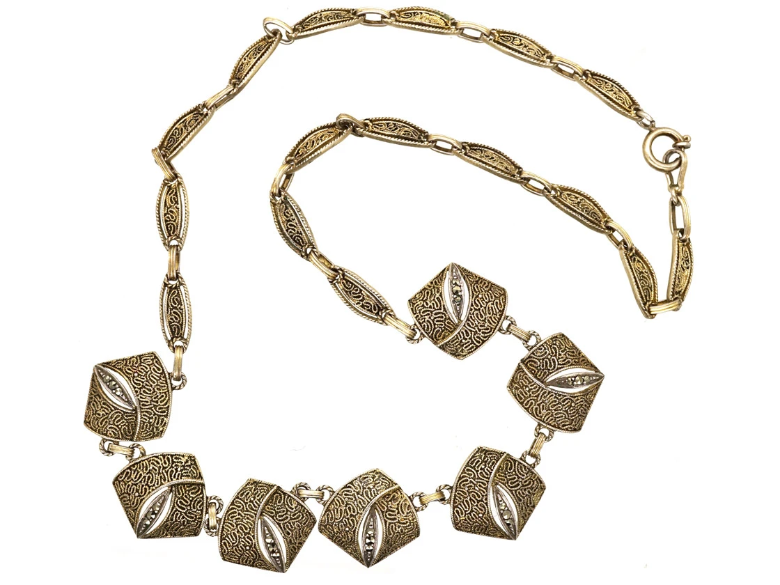 Theodor Fahrner Art Deco Silver Gilt & Marcasite Necklace 4 Theodor Fahrner Art Deco Silver Gilt & Marcasite Necklace - Image 2