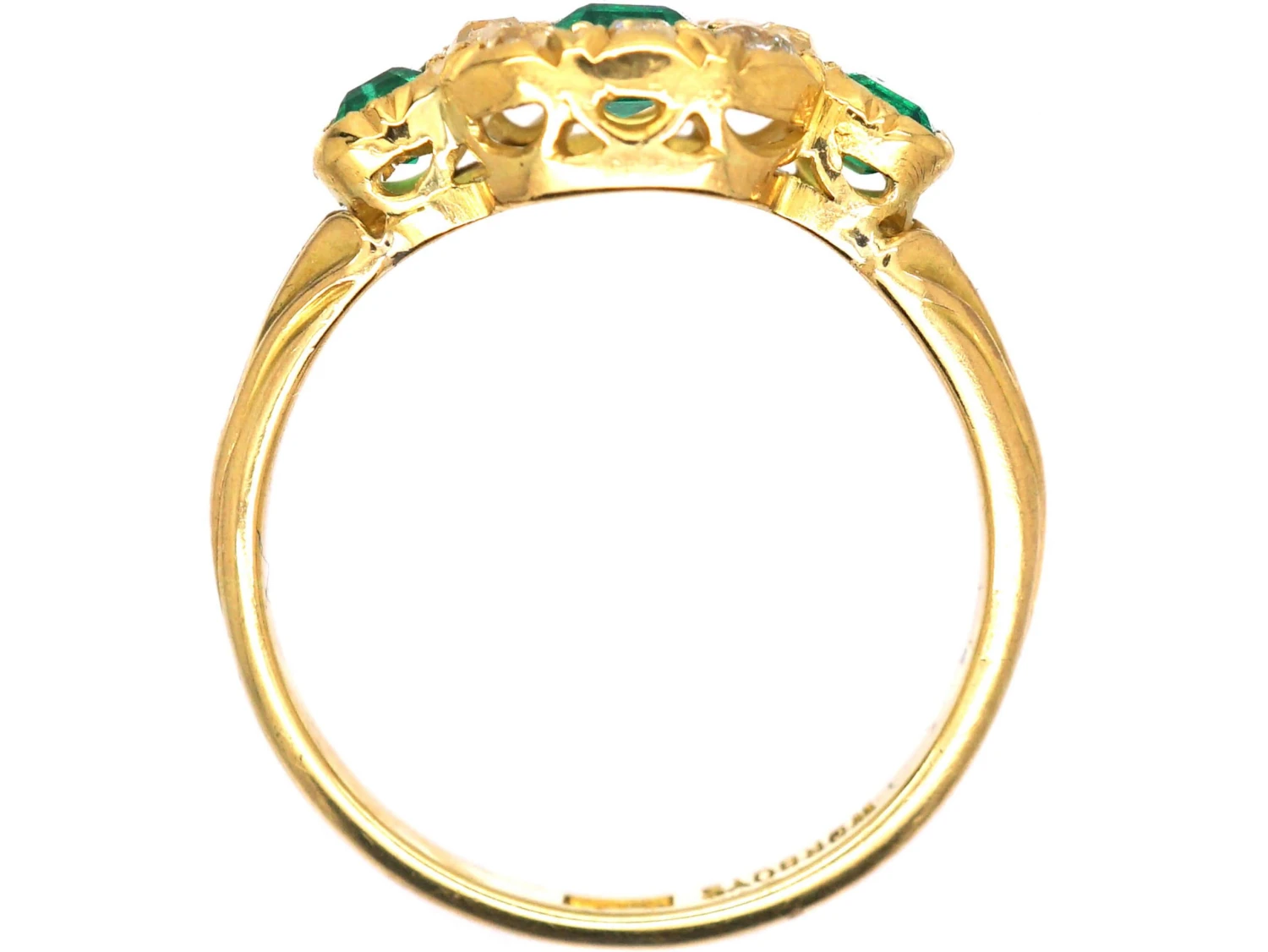Victorian 18ct Gold, Emerald & Diamond Cluster Ring With An Emerald On Each Side 5 Victorian 18ct Gold, Emerald & Diamond Cluster Ring With An Emerald On Each Side - Image 3