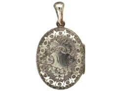 Victorian Silver Oval Locket With Ivy Leaf Detail 9 Victorian Silver Oval Locket With Ivy Leaf Detail -Antique Jewellery Company DSC02912