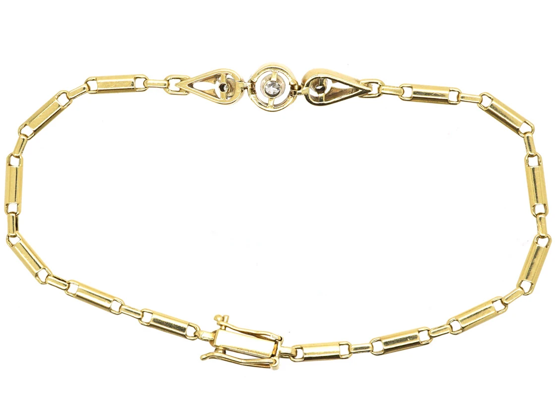 Art Deco 14ct Gold Bracelet Set With Three Diamonds 4 Art Deco 14ct Gold Bracelet Set With Three Diamonds - Image 2