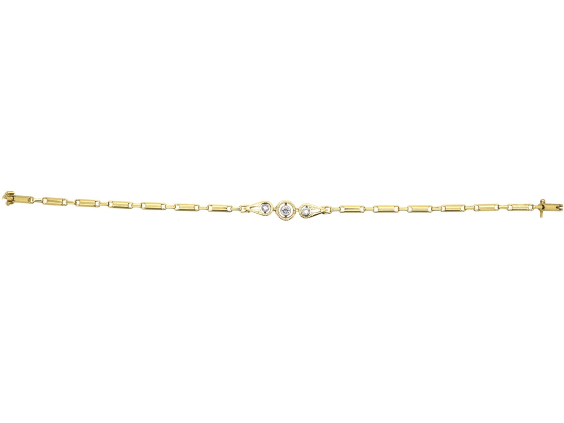 Art Deco 14ct Gold Bracelet Set With Three Diamonds 5 Art Deco 14ct Gold Bracelet Set With Three Diamonds - Image 3