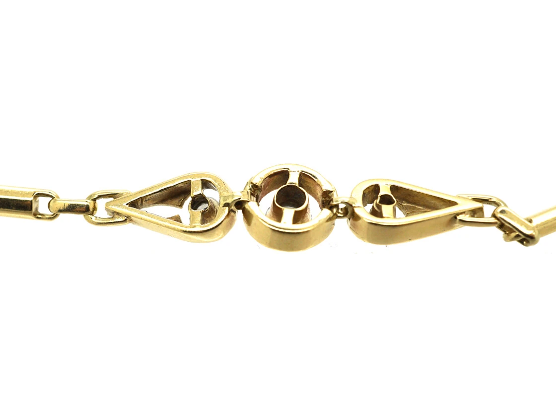 Art Deco 14ct Gold Bracelet Set With Three Diamonds 6 Art Deco 14ct Gold Bracelet Set With Three Diamonds - Image 4