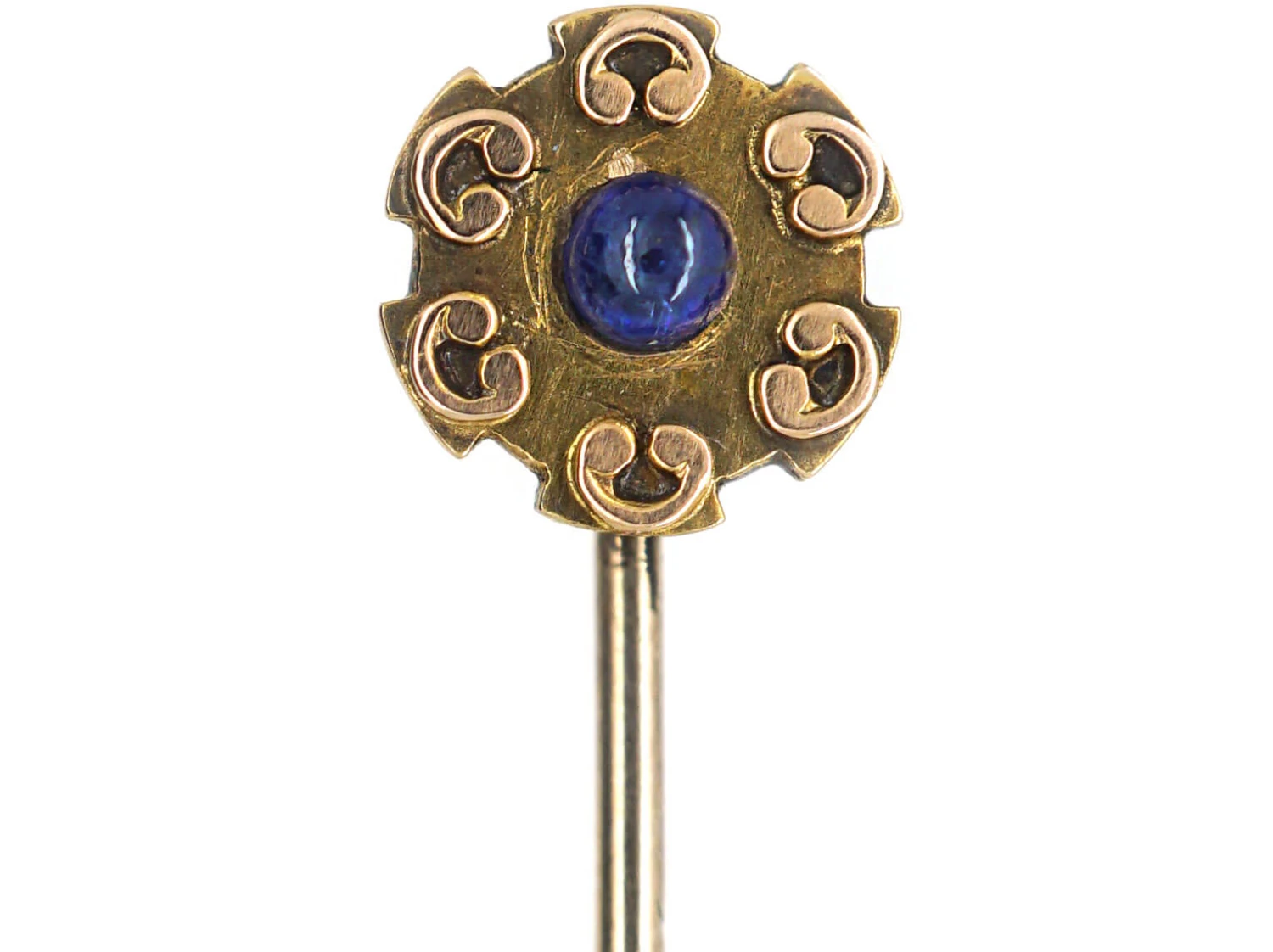 Edwardian 15ct Gold Tie Pin Set With A Cabochon Sapphire 3 Edwardian 15ct Gold Tie Pin Set With A Cabochon Sapphire
