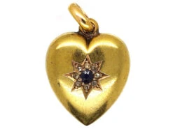Edwardian 15ct Gold Sapphire β& Diamond Heart Shaped Pendant