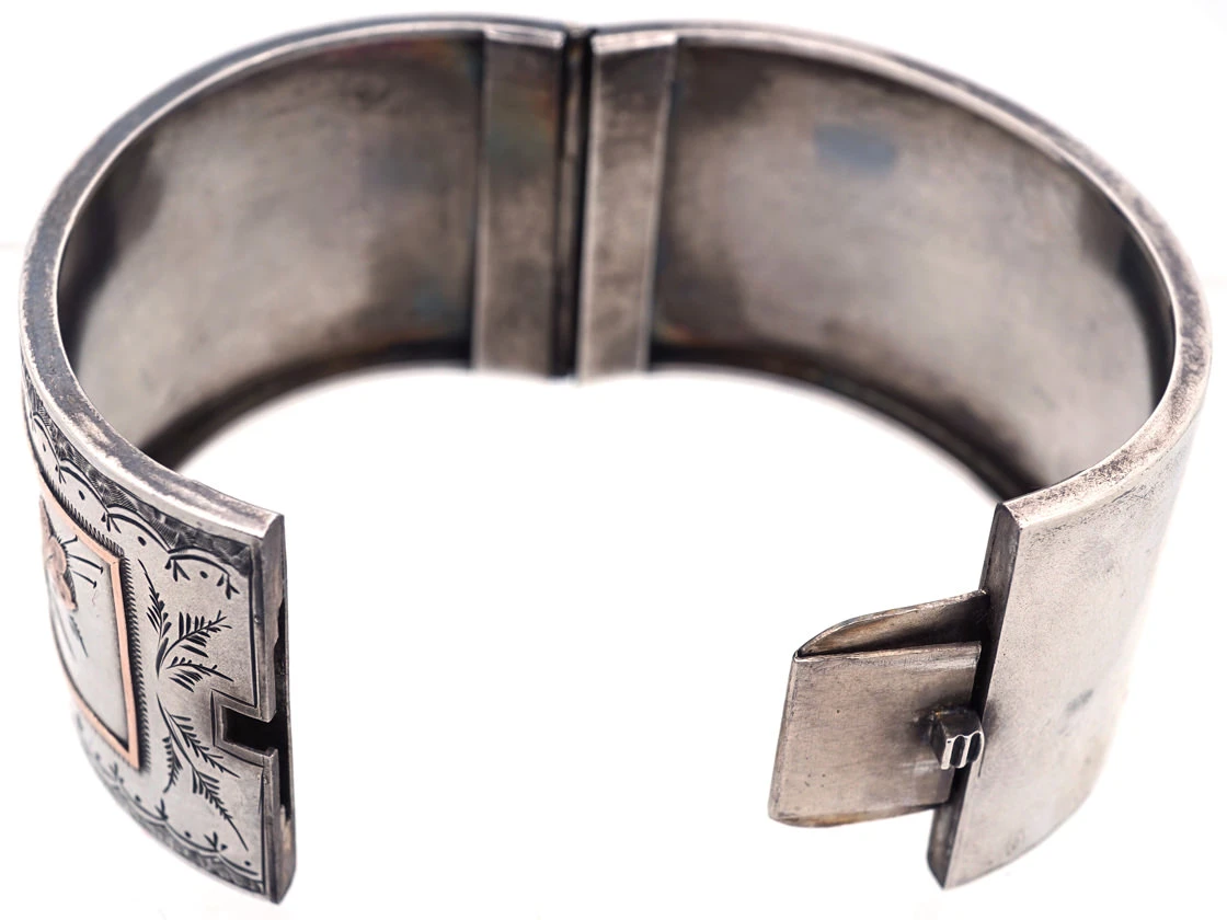 Victorian Wide Silver & Gold Overlay Bangle 5 Victorian Wide Silver & Gold Overlay Bangle - Image 3
