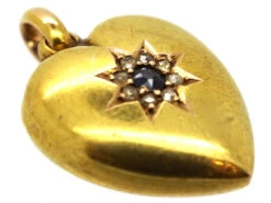 Edwardian 15ct Gold Sapphire ​& Diamond Heart Shaped Pendant -Antique Jewellery Company DSC03010