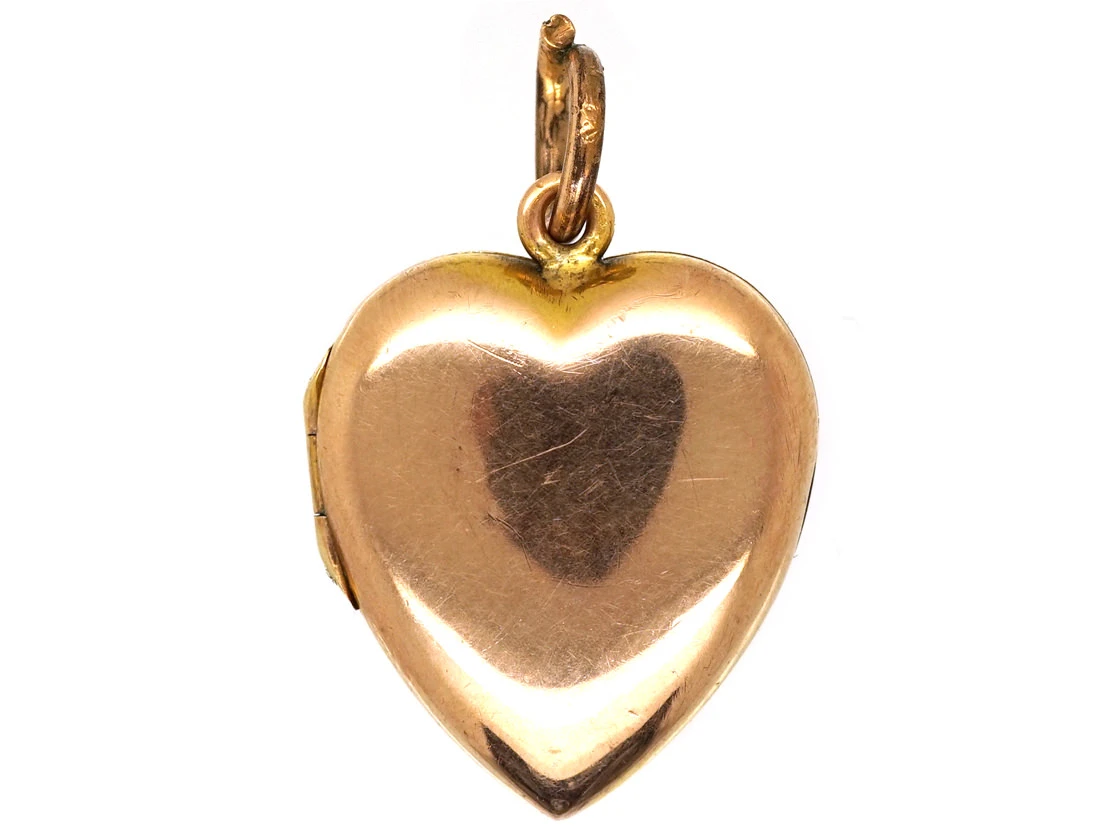 Edwardian Plain 9ct Back & Front Gold Heart Locket 3 Edwardian Plain 9ct Back & Front Gold Heart Locket