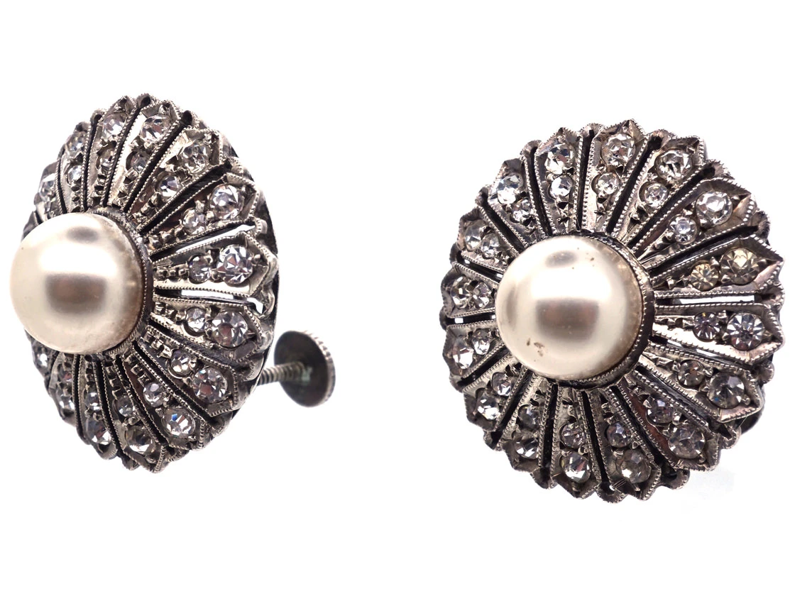 Large Silver & Paste Screw On Flower Earrings 4 Large Silver & Paste Screw On Flower Earrings - Image 2