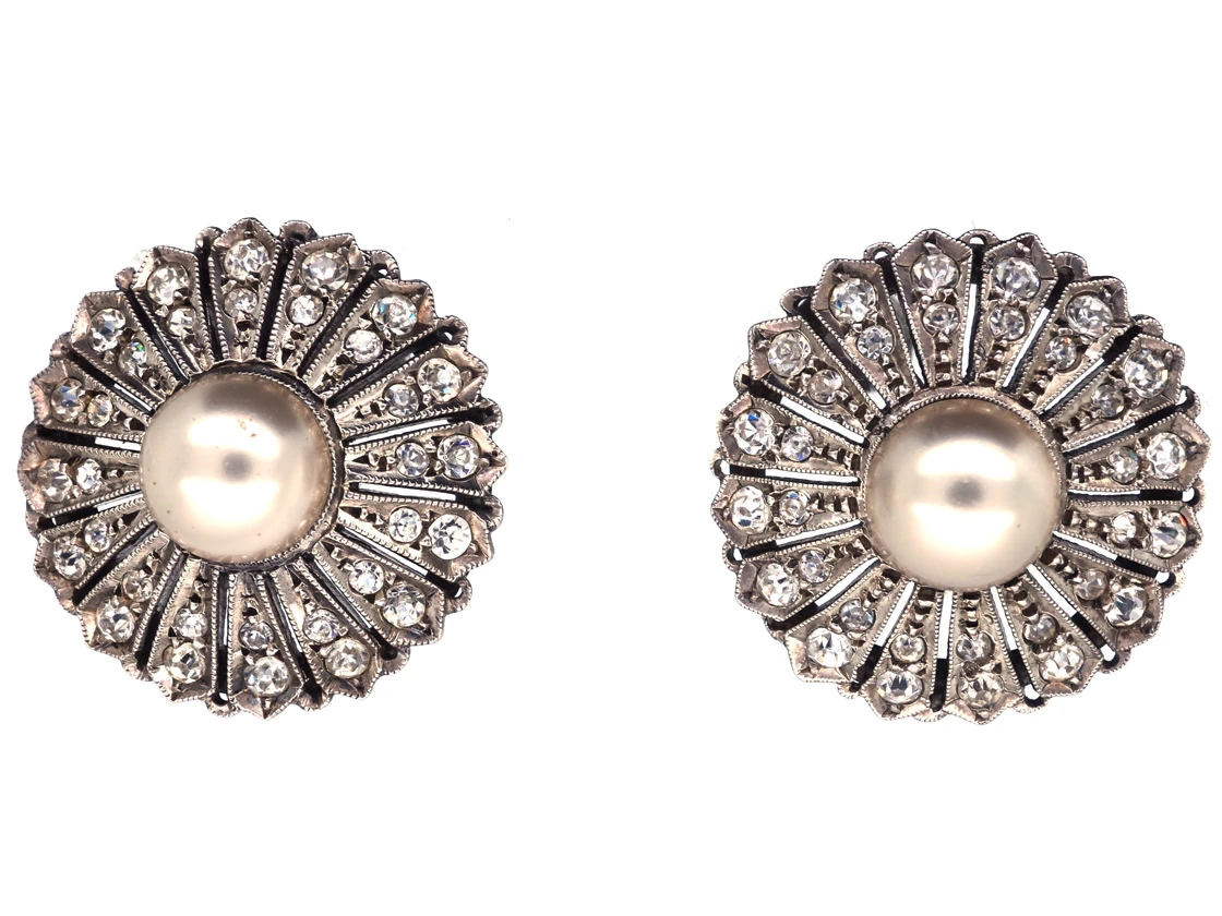 Large Silver & Paste Screw On Flower Earrings 3 Large Silver & Paste Screw On Flower Earrings