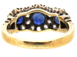 Edwardian 18ct Gold, Triple Cluster Sapphire & Diamond Ring -Antique Jewellery Company DSC03047