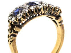 Edwardian 18ct Gold, Triple Cluster Sapphire & Diamond Ring -Antique Jewellery Company DSC03052