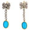 Edwardian Turquoise ​& Diamond Drop Earrings With Bow Tops -Antique Jewellery Company DSC03055