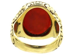 14ct Gold Signet Ring With Carnelian Intaglio Of Two Swans & A Bear -Antique Jewellery Company DSC03058 1