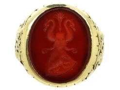 14ct Gold Signet Ring With Carnelian Intaglio Of Two Swans & A Bear -Antique Jewellery Company DSC03060 1