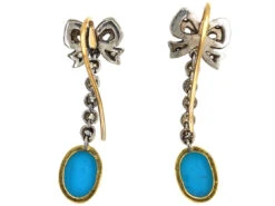 Edwardian Turquoise & Diamond Drop Earrings With Bow Tops 9 Edwardian Turquoise & Diamond Drop Earrings With Bow Tops -Antique Jewellery Company DSC03060
