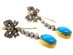 Edwardian Turquoise & Diamond Drop Earrings With Bow Tops 8 Edwardian Turquoise & Diamond Drop Earrings With Bow Tops -Antique Jewellery Company DSC03062