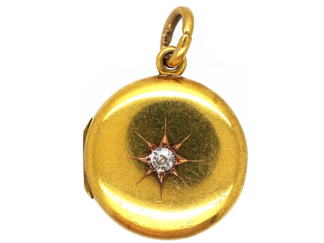 Edwardian 18ct Gold Round Locket Set With A Diamond 3 Edwardian 18ct Gold Round Locket Set With A Diamond