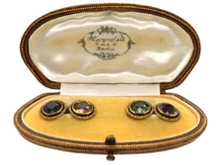 Edwardian 14ct Gold Multi Stone Cufflinks In Original Case 10 Edwardian 14ct Gold Multi Stone Cufflinks In Original Case -Antique Jewellery Company DSC03102