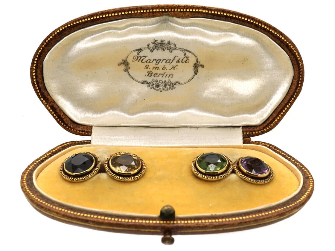 Edwardian 14ct Gold Multi Stone Cufflinks In Original Case 5 Edwardian 14ct Gold Multi Stone Cufflinks In Original Case - Image 3