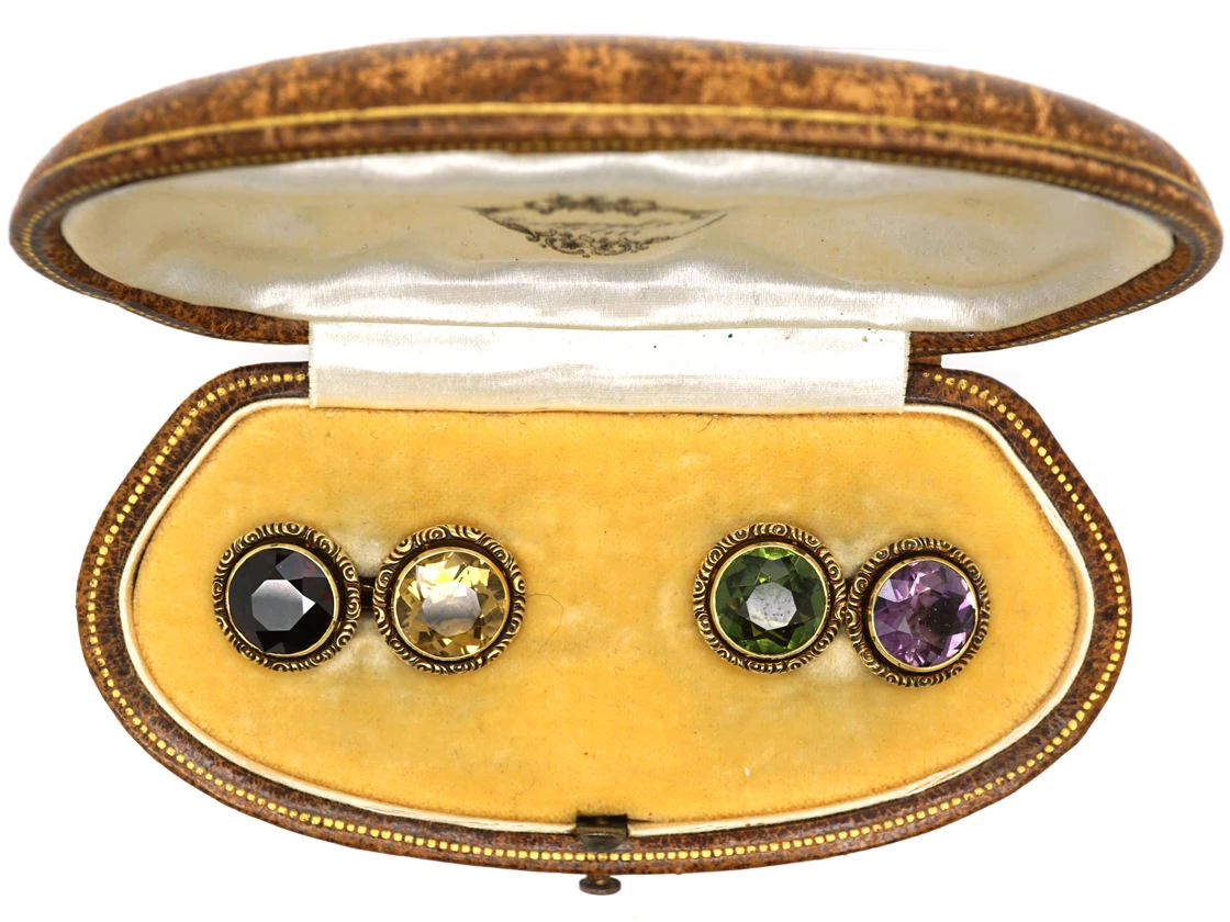 Edwardian 14ct Gold Multi Stone Cufflinks In Original Case 6 Edwardian 14ct Gold Multi Stone Cufflinks In Original Case - Image 4