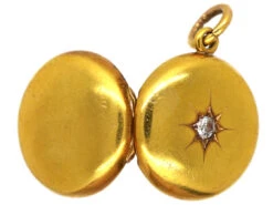 Edwardian 18ct Gold Round Locket Set With A Diamond 9 Edwardian 18ct Gold Round Locket Set With A Diamond -Antique Jewellery Company DSC03103 2