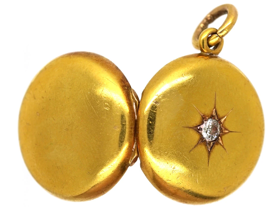 Edwardian 18ct Gold Round Locket Set With A Diamond 5 Edwardian 18ct Gold Round Locket Set With A Diamond - Image 3