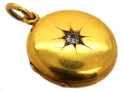 Edwardian 18ct Gold Round Locket Set With A Diamond 8 Edwardian 18ct Gold Round Locket Set With A Diamond -Antique Jewellery Company DSC03106 1