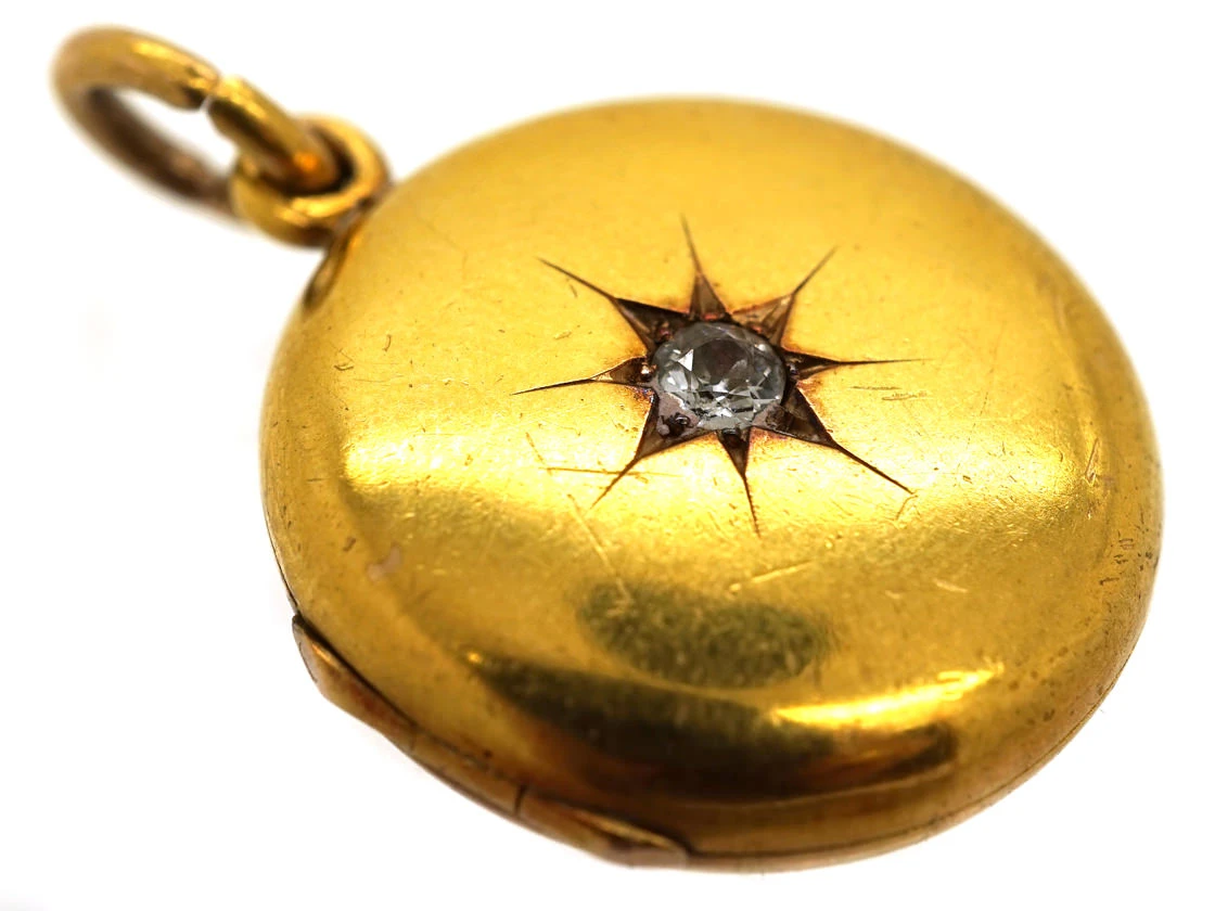 Edwardian 18ct Gold Round Locket Set With A Diamond 4 Edwardian 18ct Gold Round Locket Set With A Diamond - Image 2