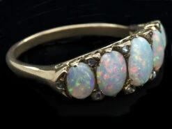Victorian 18ct Gold Opal & Diamond Five Stone Carved Hoop Ring 10 Victorian 18ct Gold Opal & Diamond Five Stone Carved Hoop Ring -Antique Jewellery Company DSC03141