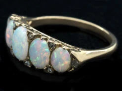 Victorian 18ct Gold Opal & Diamond Five Stone Carved Hoop Ring 11 Victorian 18ct Gold Opal & Diamond Five Stone Carved Hoop Ring -Antique Jewellery Company DSC03142