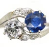 Art Deco 18ct White Gold, Sapphire & Diamond Crossover Ring -Antique Jewellery Company DSC03143