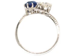 Art Deco 18ct White Gold, Sapphire & Diamond Crossover Ring -Antique Jewellery Company DSC03145