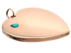 Large Edwardian 15ct Gold Heart Shaped Locket Set With A Turquoise -Antique Jewellery Company DSC03148