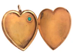 Large Edwardian 15ct Gold Heart Shaped Locket Set With A Turquoise -Antique Jewellery Company DSC03153