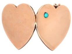 Large Edwardian 15ct Gold Heart Shaped Locket Set With A Turquoise -Antique Jewellery Company DSC03154 1