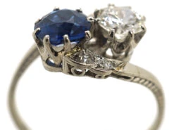 Art Deco 18ct White Gold, Sapphire & Diamond Crossover Ring -Antique Jewellery Company DSC03159