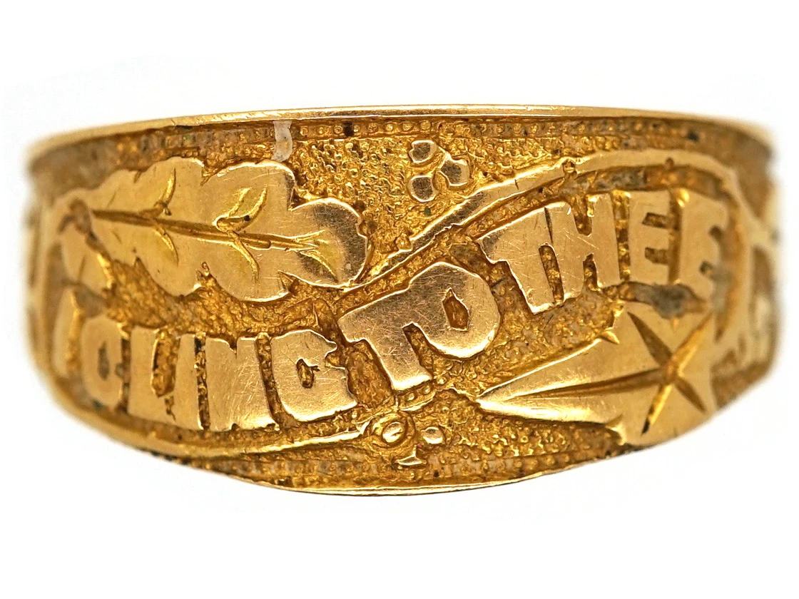 Victorian 18ct Gold Wedding Band With ‘I Cling To Thee’ Within Oak & Ivy Leaves 3 Victorian 18ct Gold Wedding Band With ‘I Cling To Thee’ Within Oak & Ivy Leaves
