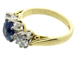 Natural Ceylon Sapphire & Diamond Three Stone Ring -Antique Jewellery Company DSC03164