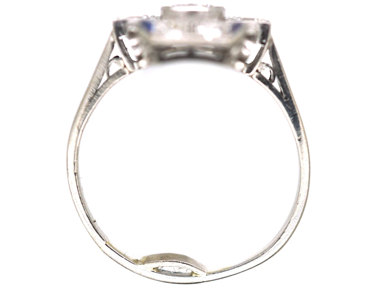 Art Deco Platinum, Diamond & Sapphire Rectangular Geometric Ring 6 Art Deco Platinum, Diamond & Sapphire Rectangular Geometric Ring - Image 4