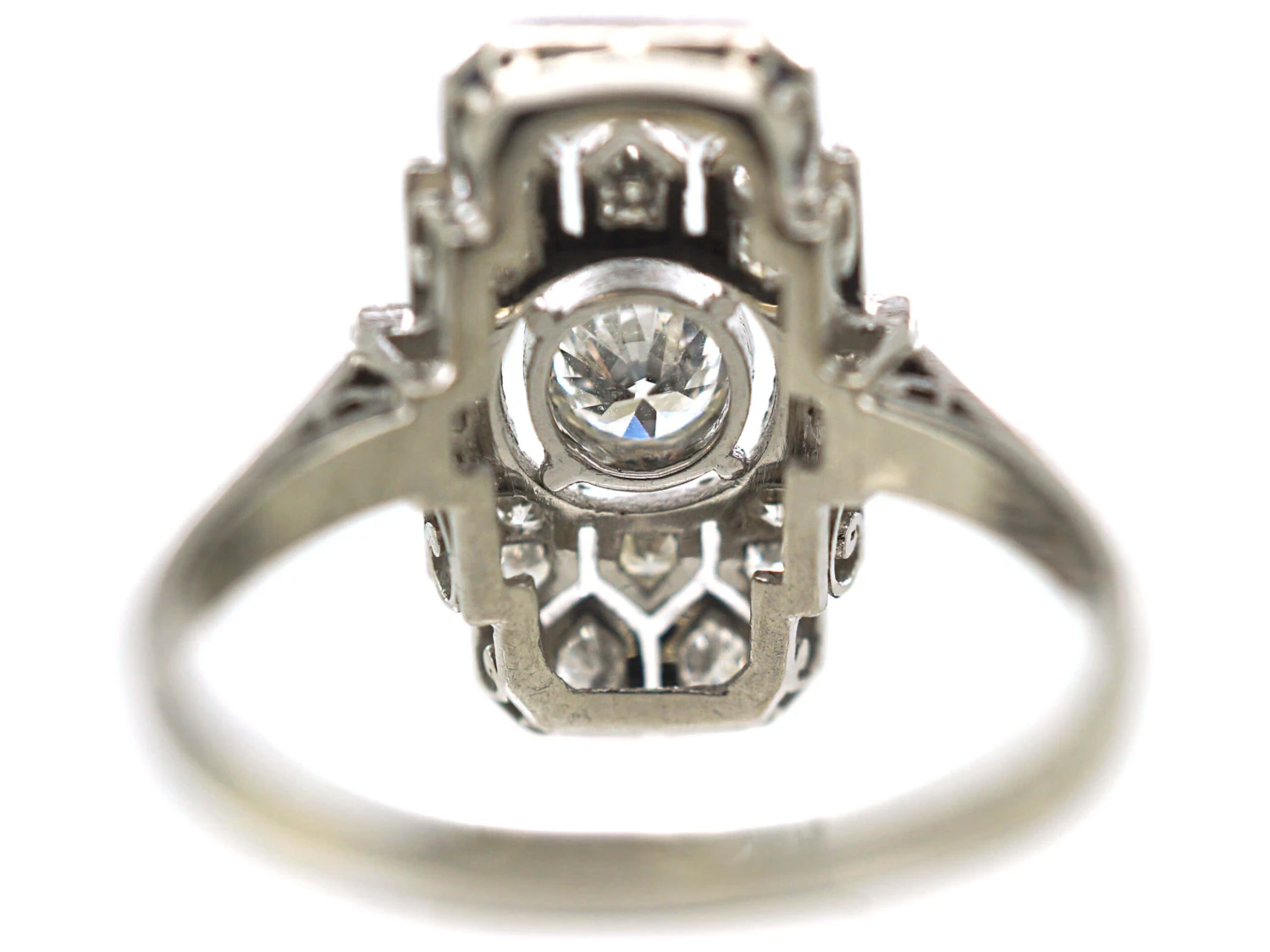 Art Deco Platinum, Diamond & Sapphire Rectangular Geometric Ring 7 Art Deco Platinum, Diamond & Sapphire Rectangular Geometric Ring - Image 5